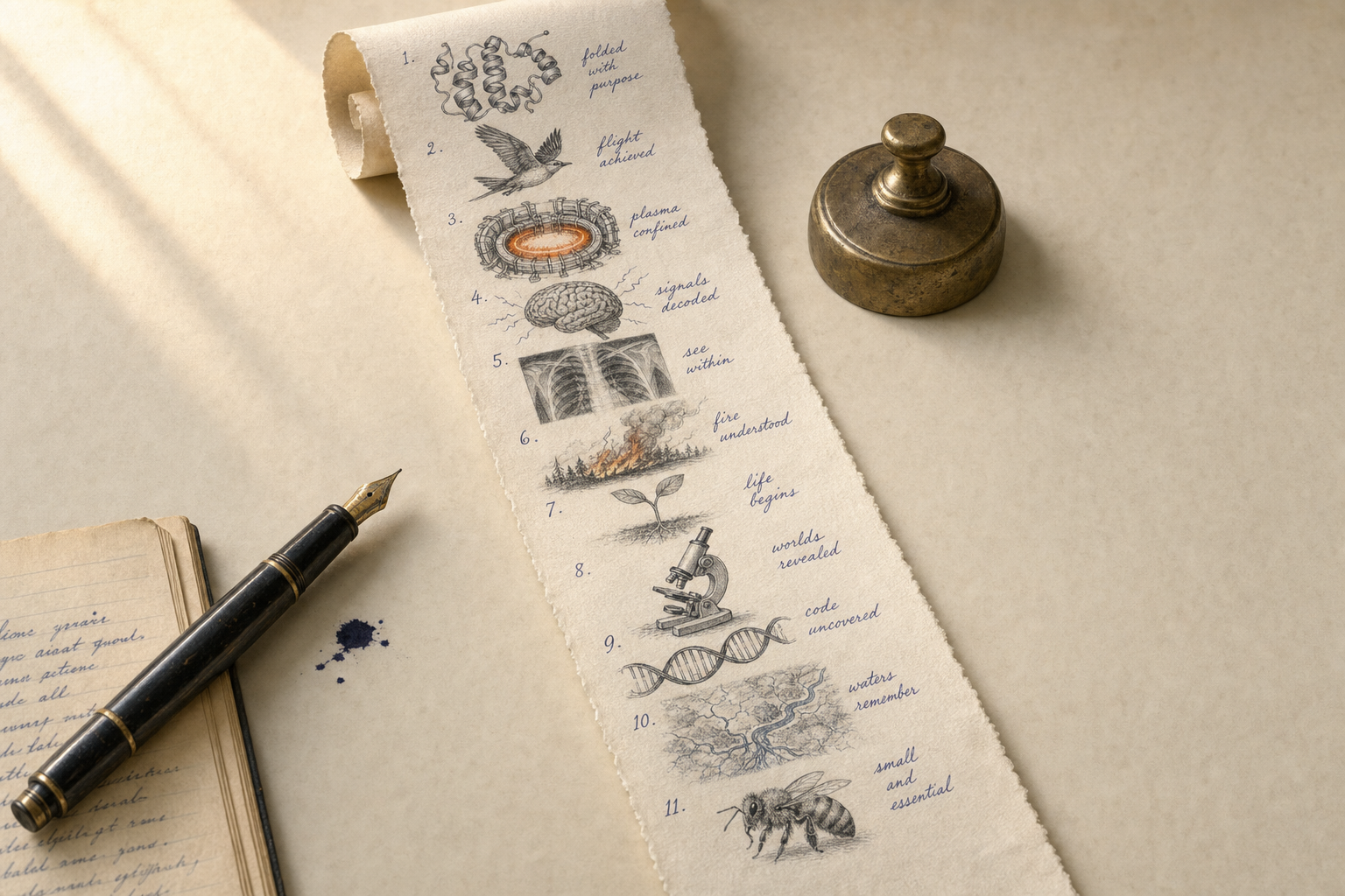A long paper receipt of hand-drawn AI breakthroughs