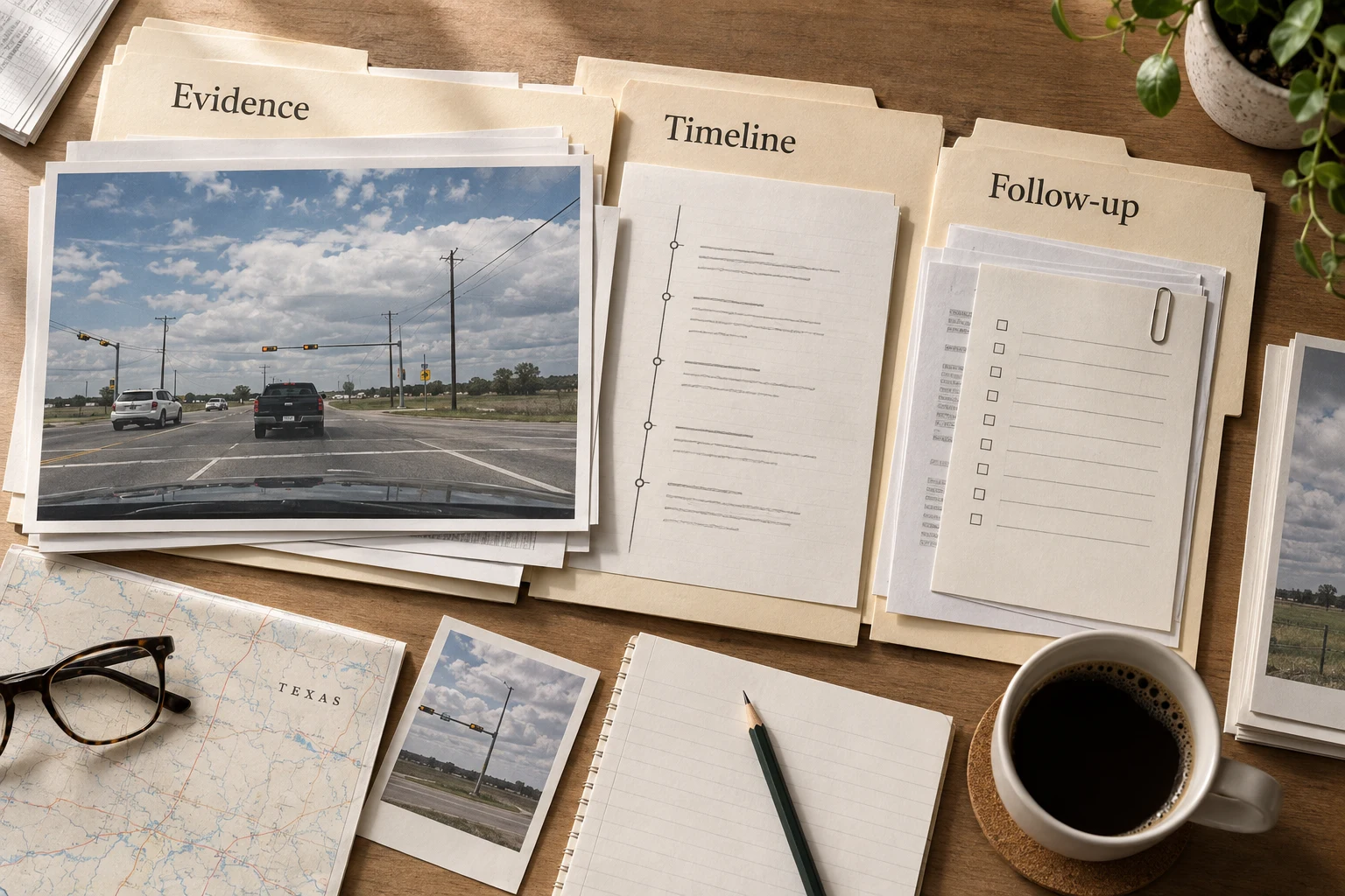 Illustration of the documents and correspondence involved in a car insurance claim