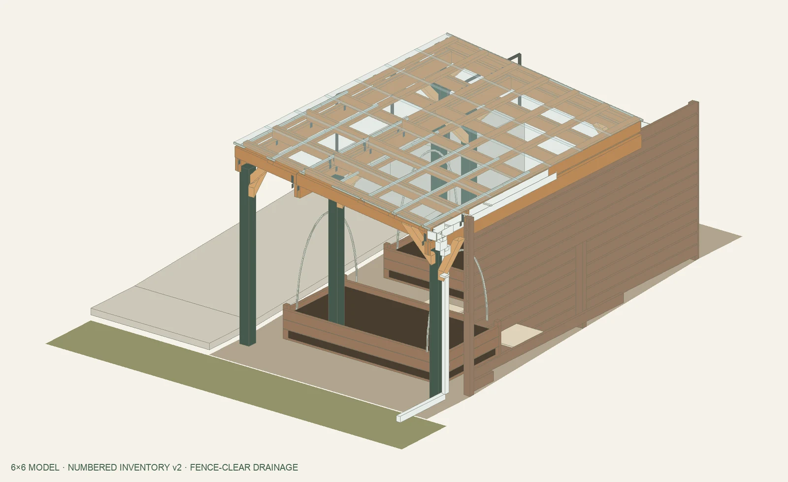 Coordinated 3D model of the planned garden pergola